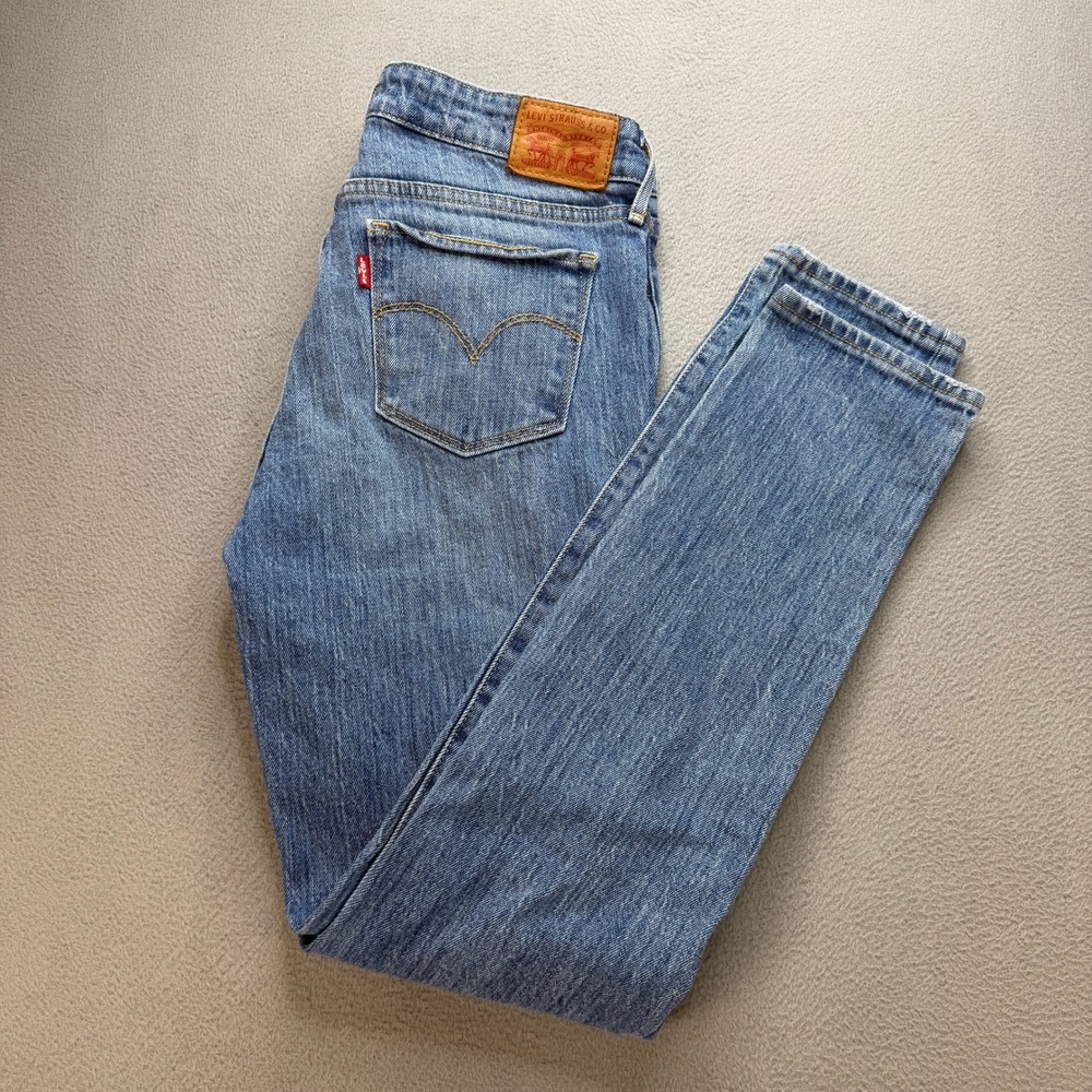 Levis 711 Skinny Jeans Womens 28 Blue Cotton Blend Distressed Denim Pants